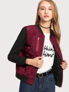 Shein Contrast Sleeve Quilted Jacket