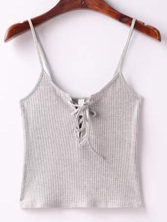 Shein Grey Ribbed Lace Up Cami Top