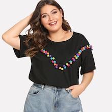 Shein Pom Pom Detail Tunic Tee