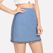 Shein Contrast Tape Fringe Hem Skirt