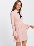 Shein Contrast Mesh Collar Fluted Cuff Smock Dress