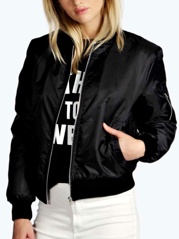 Shein Stand Collar Zipper Black Jacket