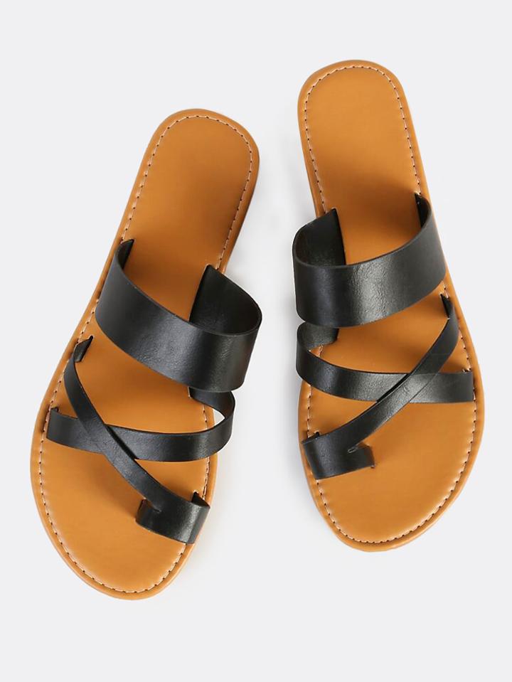 Shein Faux Leather Toe Ring Sandals Black