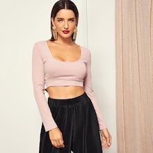 Shein Ribbed Knit Solid Crop Tee