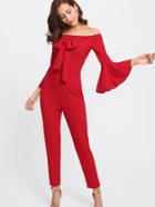 Shein Bow Tied Front Trumpet Sleeve Tailored Jumpsuit