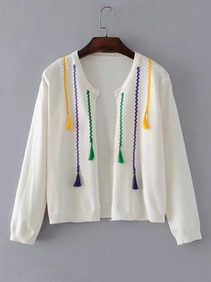 Shein Tassel Detail Open Front Cardigan