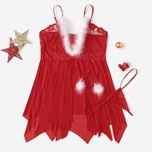 Shein Plus Contrast Faux Fur Asymmetrical Dress With Thong