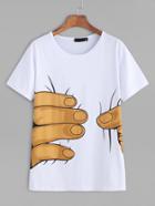 Shein White Hand Print Short Sleeve T-shirt