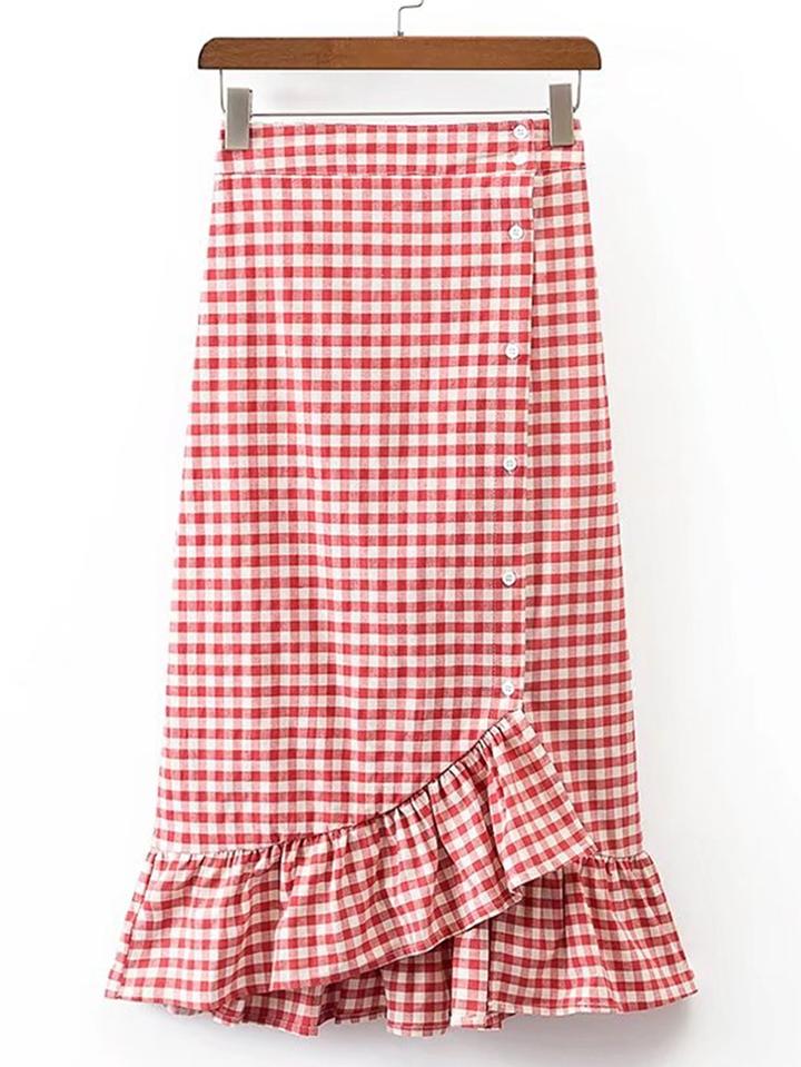Shein Gingham Ruffle Layered Fishtail Skirt