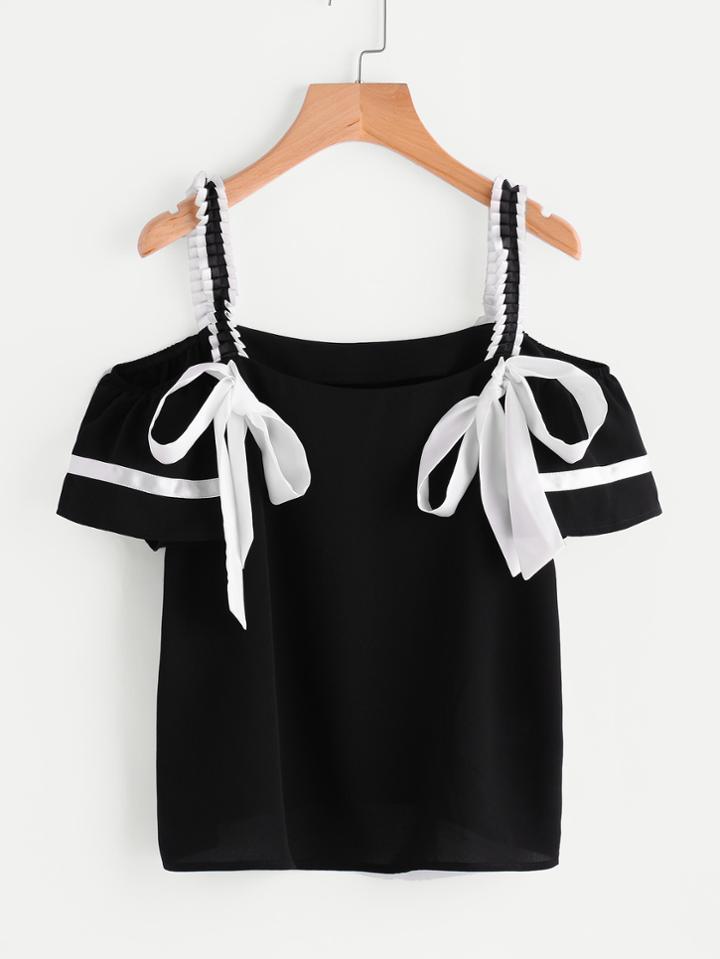 Shein Pleated Strap Bow Detail Top