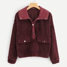 Shein Button Half Placket Teddy Jacket