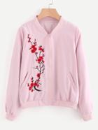 Shein Floral Embroidered Zip Up Jacket