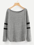 Shein Curved Hem Varsity Striped Panel Tee