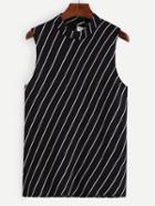 Shein Diagonal Stripes High Neck Keyhole Back Top