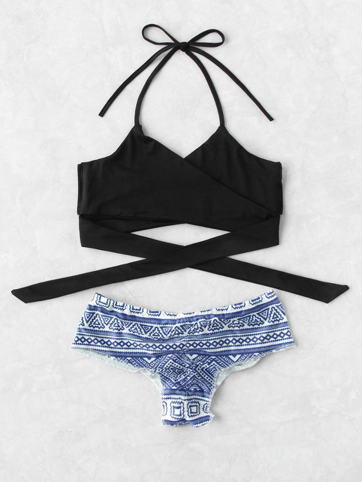 Shein Geometric Print Wrap Mix & Match Bikini Set