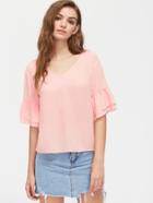 Shein V Notch Tie Back Layered Bell Sleeve Top