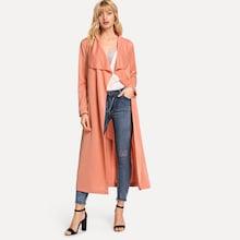 Shein Solid Belted Long Coat