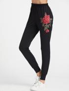 Shein Black Embroidered Applique Pants