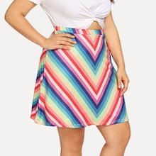 Shein Plus Rainbow Chevron Print Skirt