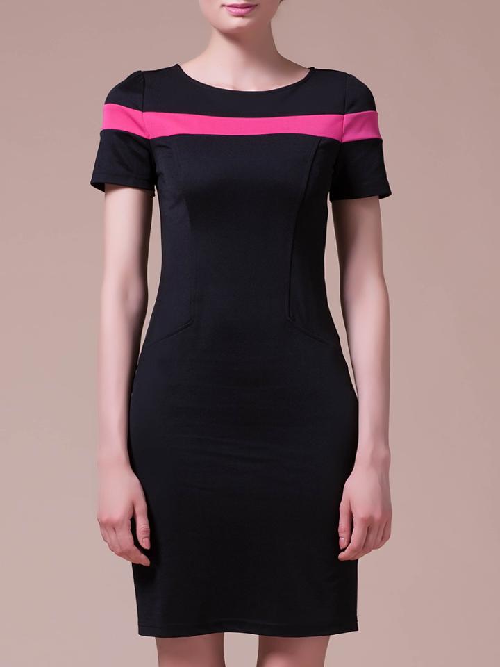 Shein Black Color Block Crew Neck Sheath Dress