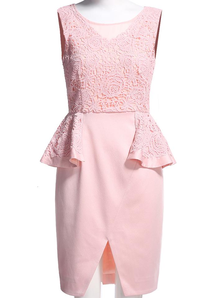 Shein Pink Round Neck Sleeveless Contrast Gauze Dress
