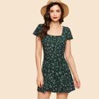 Shein Floral Print Single Breasted Knot Dress