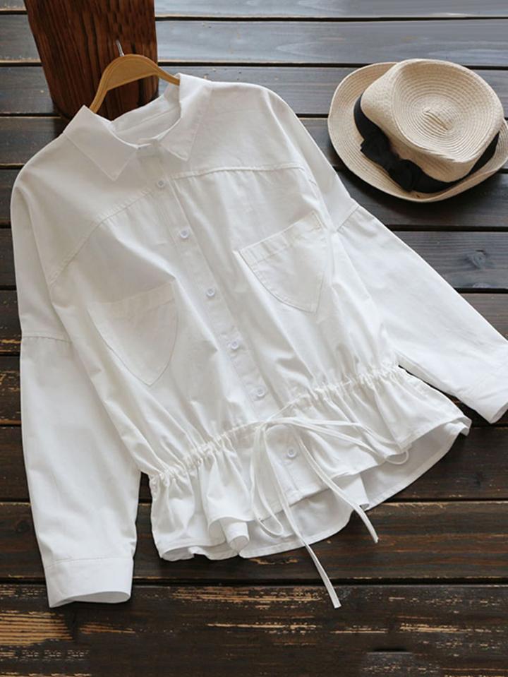 Shein Drawstring Self Tie Waist Frill Blouse