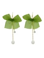 Shein Green Bowknot Pattern Drop Earrings With Gold-color Chain