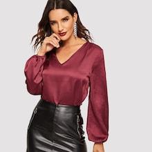 Shein V-neck Lantern Sleeve Satin Top