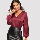 Shein V-neck Lantern Sleeve Satin Top
