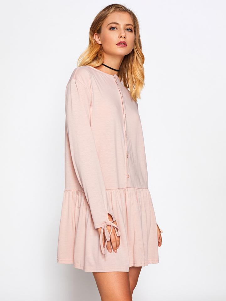 Shein Ruffle Hem Self Tie Cuff Dress