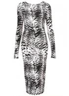 Rosewe Round Neck Long Sleeve Leopard Printed Bodycon Dress