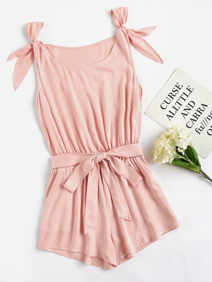Shein Bow Tie Shoulder Elasticized Waist Romper