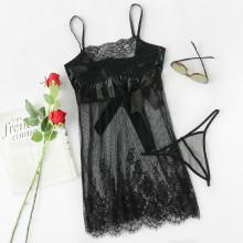 Shein Eyelash Lace Sheer Cami Dress With Thong