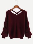 Shein V Neckline Tiered Sleeve Criss Cross Sweater