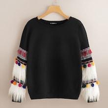Shein Faux Fur Contrast Tassel Pullover