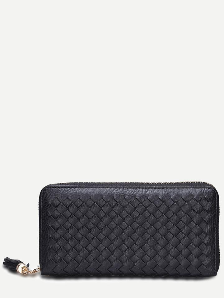 Shein Black Faux Leather Woven Clutch Bag