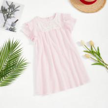 Shein Girls Guipure Lace Yoke Ruffle Sleeve Dress