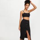 Shein Buttoned Crop Cami Top & Pencil Skirt Set