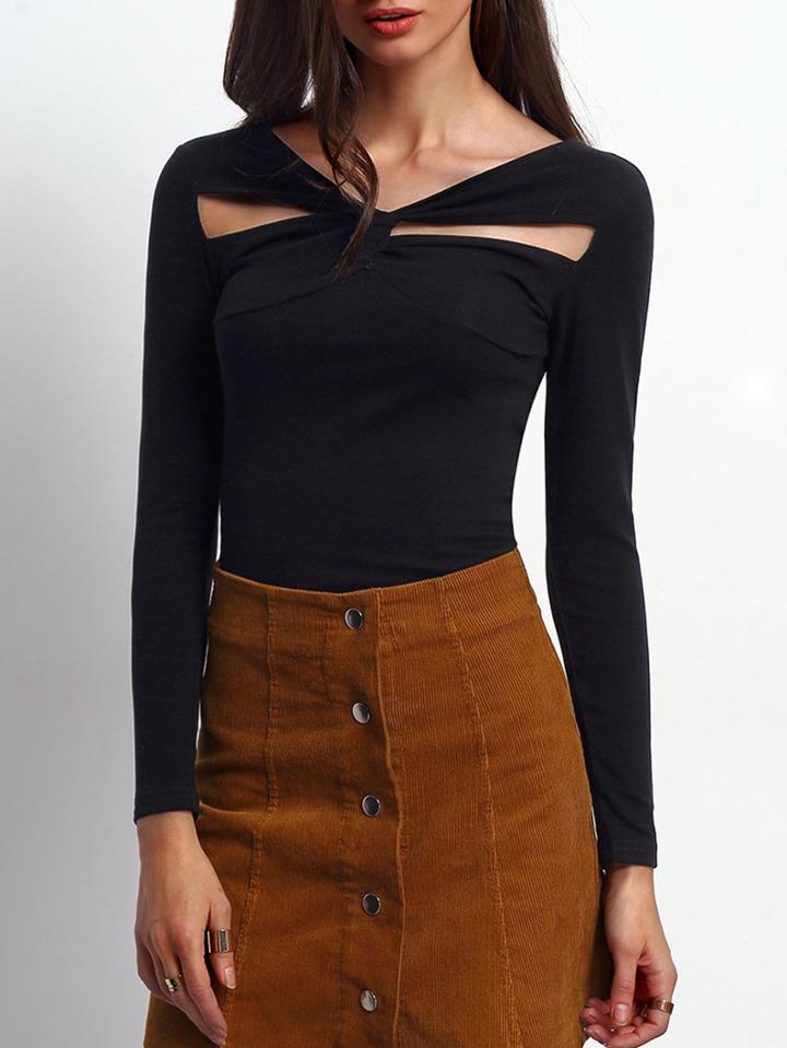 Shein Black Cut Out Twist Detail Slim Shirt