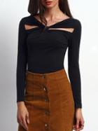 Shein Black Cut Out Twist Detail Slim Shirt