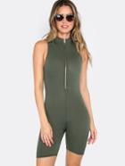 Shein Army Green Zipper Front Skinny Sleeveless Jumpsuit