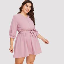 Shein Plus Self Tie Waist Solid Dress