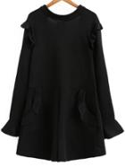 Shein Black Ruffle Detail Tied V Back Romper