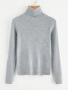 Shein Solid Ribbed Knit Roll Neck Jumper