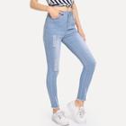 Shein Faded Wash Frayed Hem Ripped Jeans