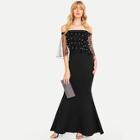 Shein Pearls Decoration Contrast Mesh Mermaid Hem Dress