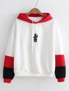 Shein Cactus Embroidery Color Block Hoodie