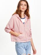 Shein Pink Drop Shoulder Zip Up Drawstring Hooded Pocket Sweatshirt