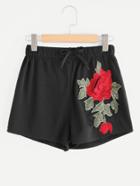 Shein 3d Flower Embroidered Applique Shorts